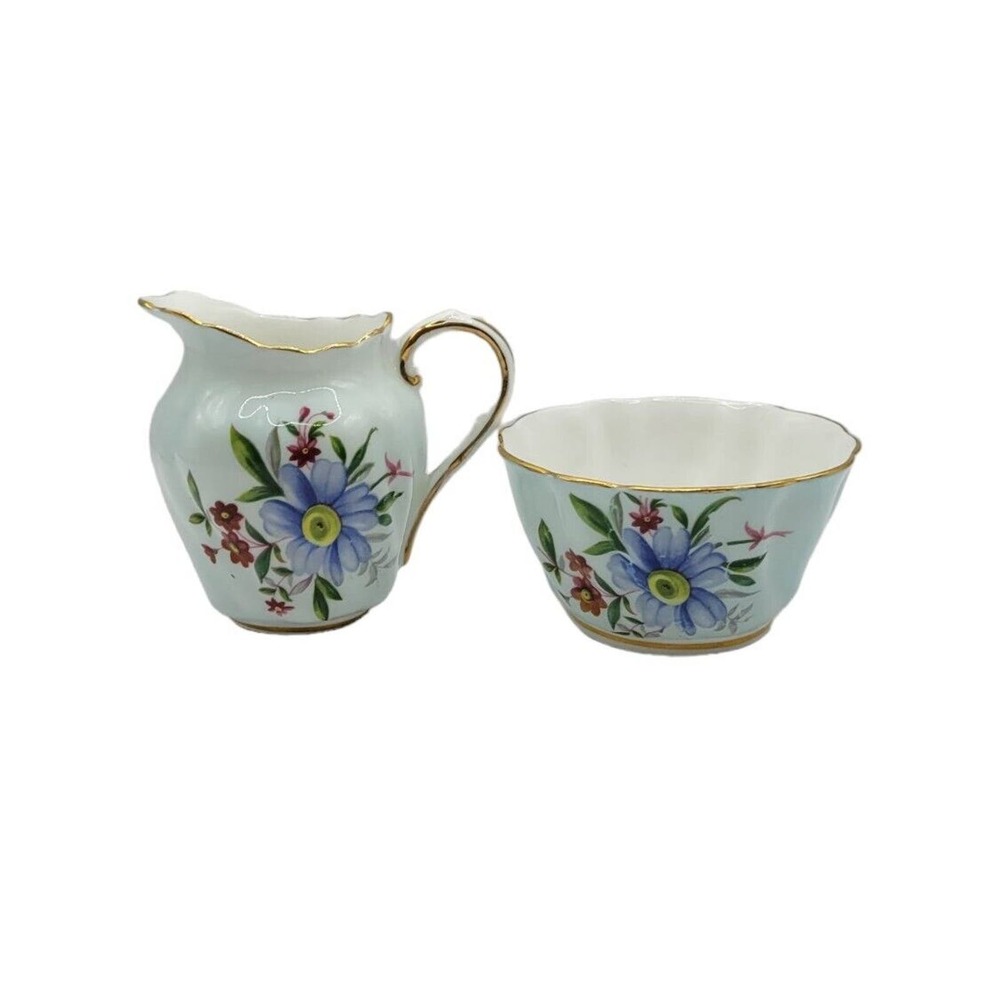 Vintage Paragon Blue Floral Gold Rim Bone China Creamer & Open Sugar Bowl Set